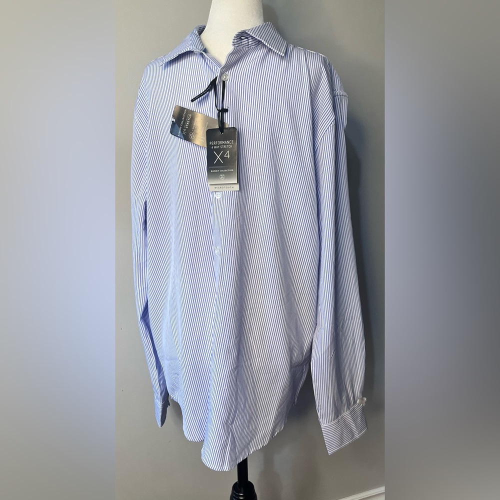 NWT Four Way Stretch Report Collection Mens Striped Shirt in Pristine Condition!